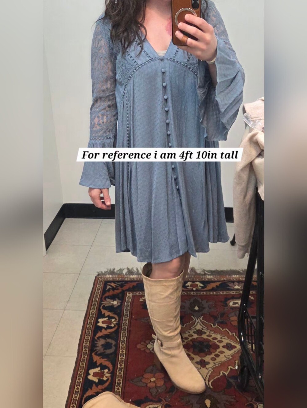 Altar'd State Dusty Blue Lace Long Sleeve Dress
